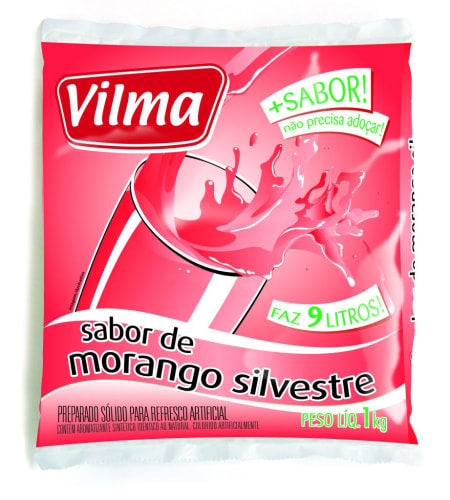 Refresco em Pó Sabor Morango Silvestre Vilma 1Kg       - 5 Unidades