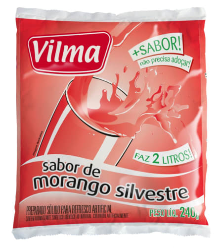 Refresco em Pó Sabor Morango Silvestre Vilma 240g      - 12 Unidades