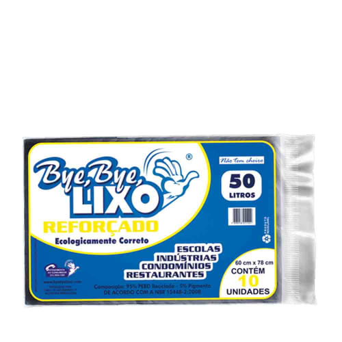 Saco Para Lixo Bye, Bye Reforçado 50l Com 10 Unidades      - 1 Unidade