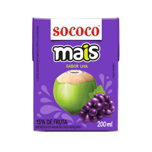 Água de Coco Sococo Uva 200ml - 24 Unidades